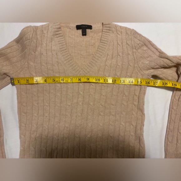 JCrew, camel color, wool & nylon v neck cable sweater, PXS - Picture 4 of 11